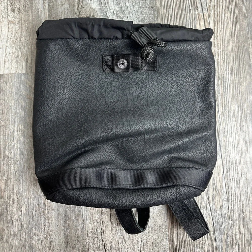 ADIDAS WOMEN’S BLACK FAUX LEATHER ROSE GOLD SMALL FESTIVAL DRAWSTRING BACKPACK - Picture 2 of 8